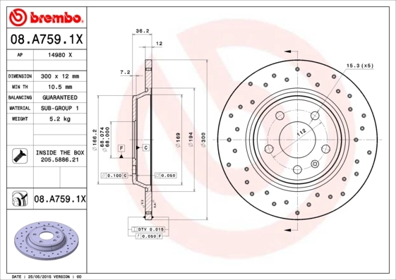 Disque de frein BREMBO 08.A759.1X