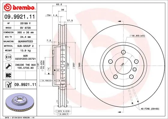 Disque de frein BREMBO 09.9921.11