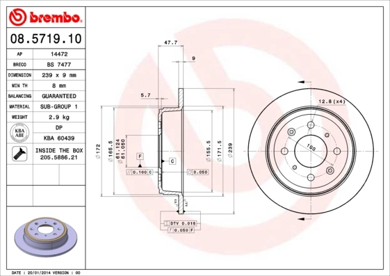 Disque de frein BREMBO 08.5719.10