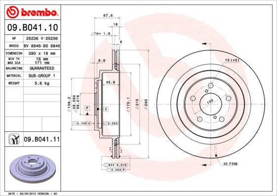 Disque de frein BREMBO 09.B041.11