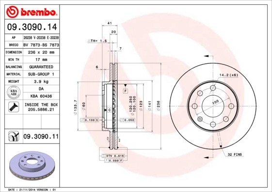 Disque de frein BREMBO 09.3090.11