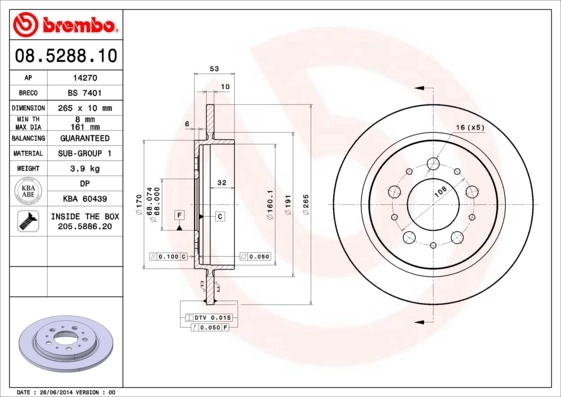 Disque de frein BREMBO 08.5288.10