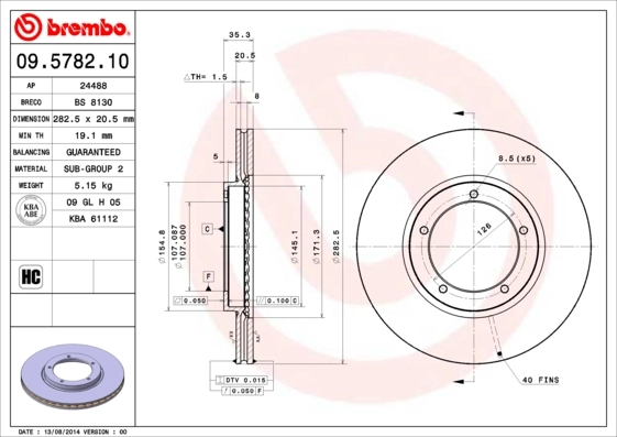 Disque de frein BREMBO 09.5782.10