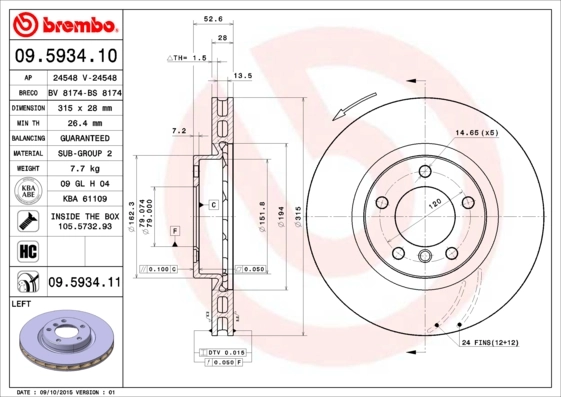 Disque de frein BREMBO 09.5934.11
