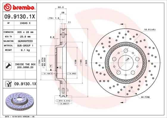 Disque de frein BREMBO 09.9130.1X