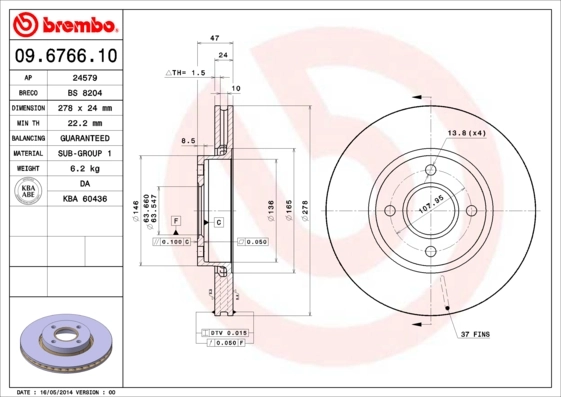 Disque de frein BREMBO 09.6766.10
