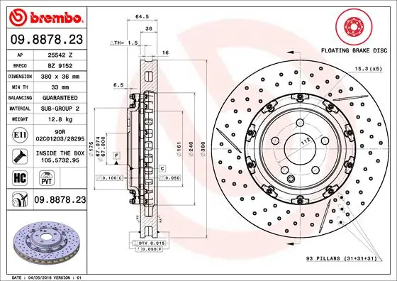 Disque de frein BREMBO 09.8878.23