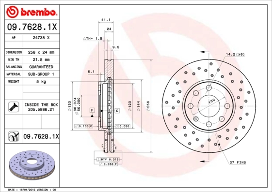Disque de frein BREMBO 09.7628.1X