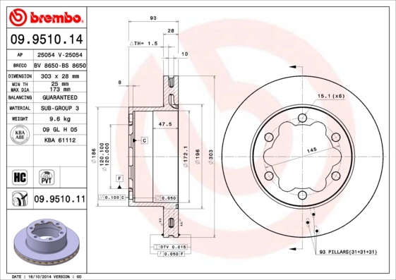 BREMBO 09.9510.14 — Диск гальмівний