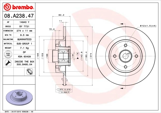 Disque de frein BREMBO 08.A238.47
