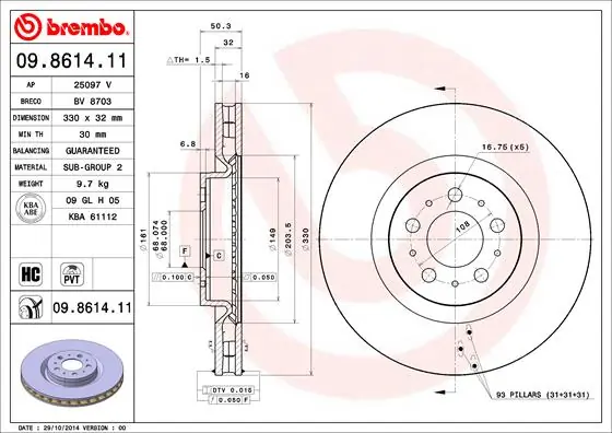 Disque de frein BREMBO 09.8614.11