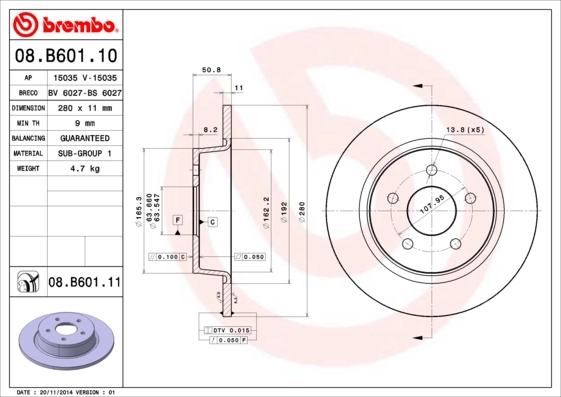 Disque de frein BREMBO 08.B601.11