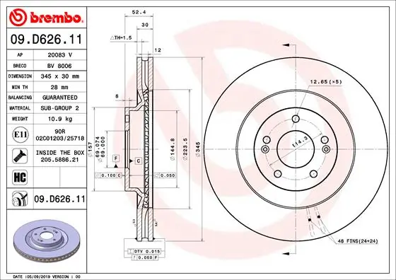 Disque de frein BREMBO 09.D626.11