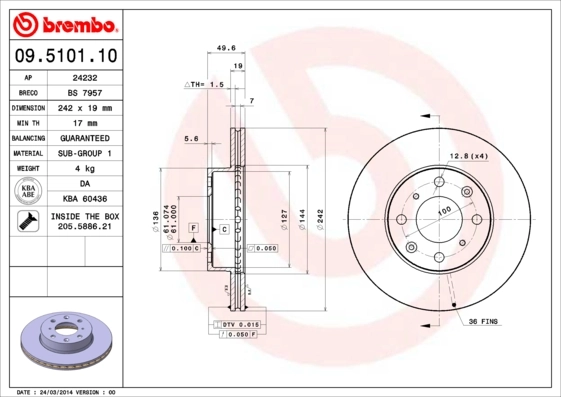 Disque de frein BREMBO 09.5101.10
