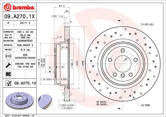 Disque de frein BREMBO 09.A270.1X