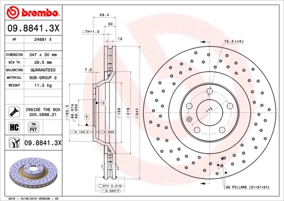 Disque de frein BREMBO 09.8841.3X