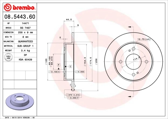 Disque de frein BREMBO 08.5443.60