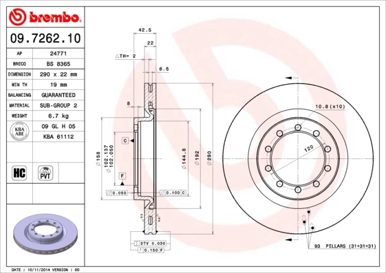 Disque de frein BREMBO 09.7262.10