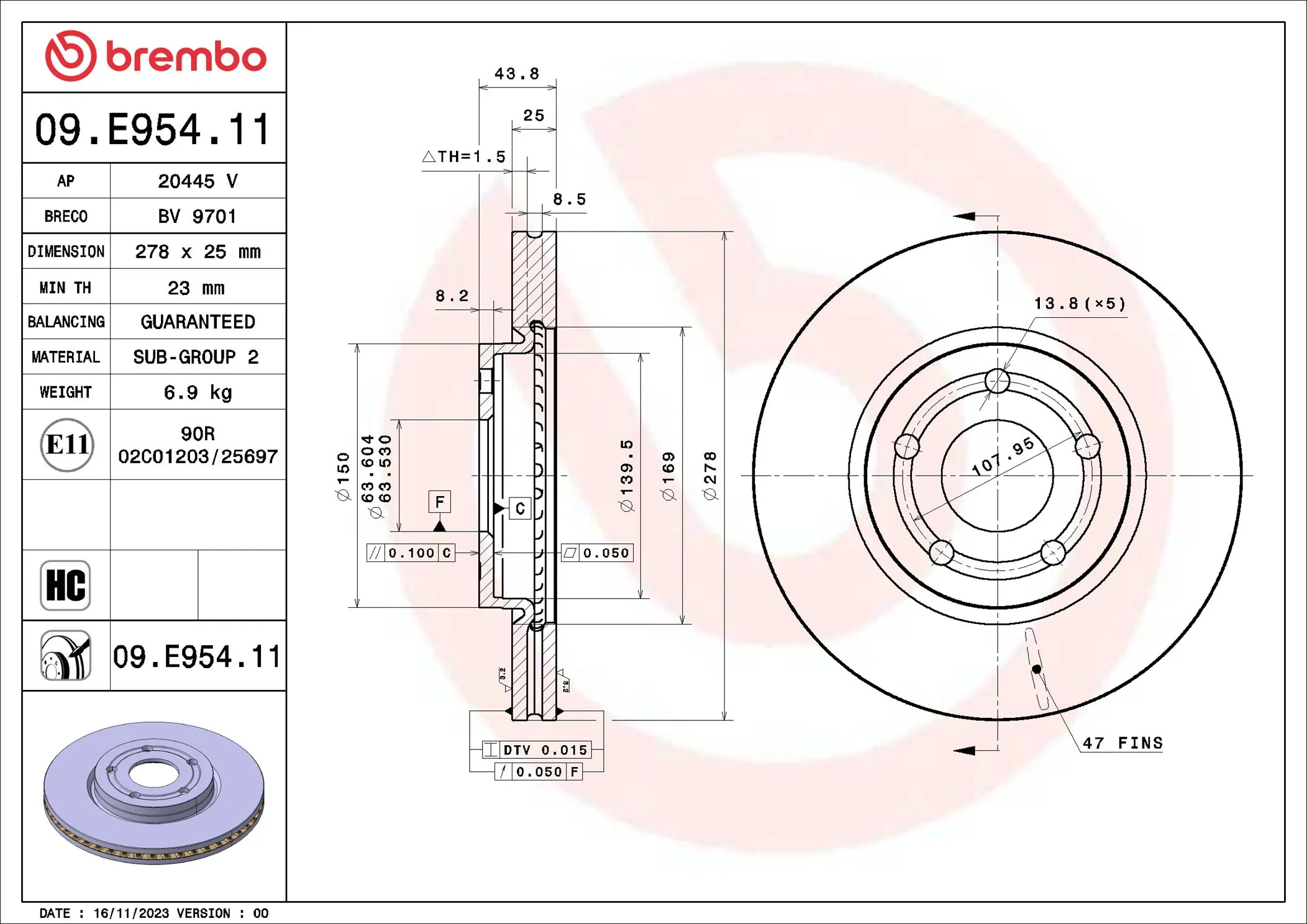 Disque de frein BREMBO 09.E954.11