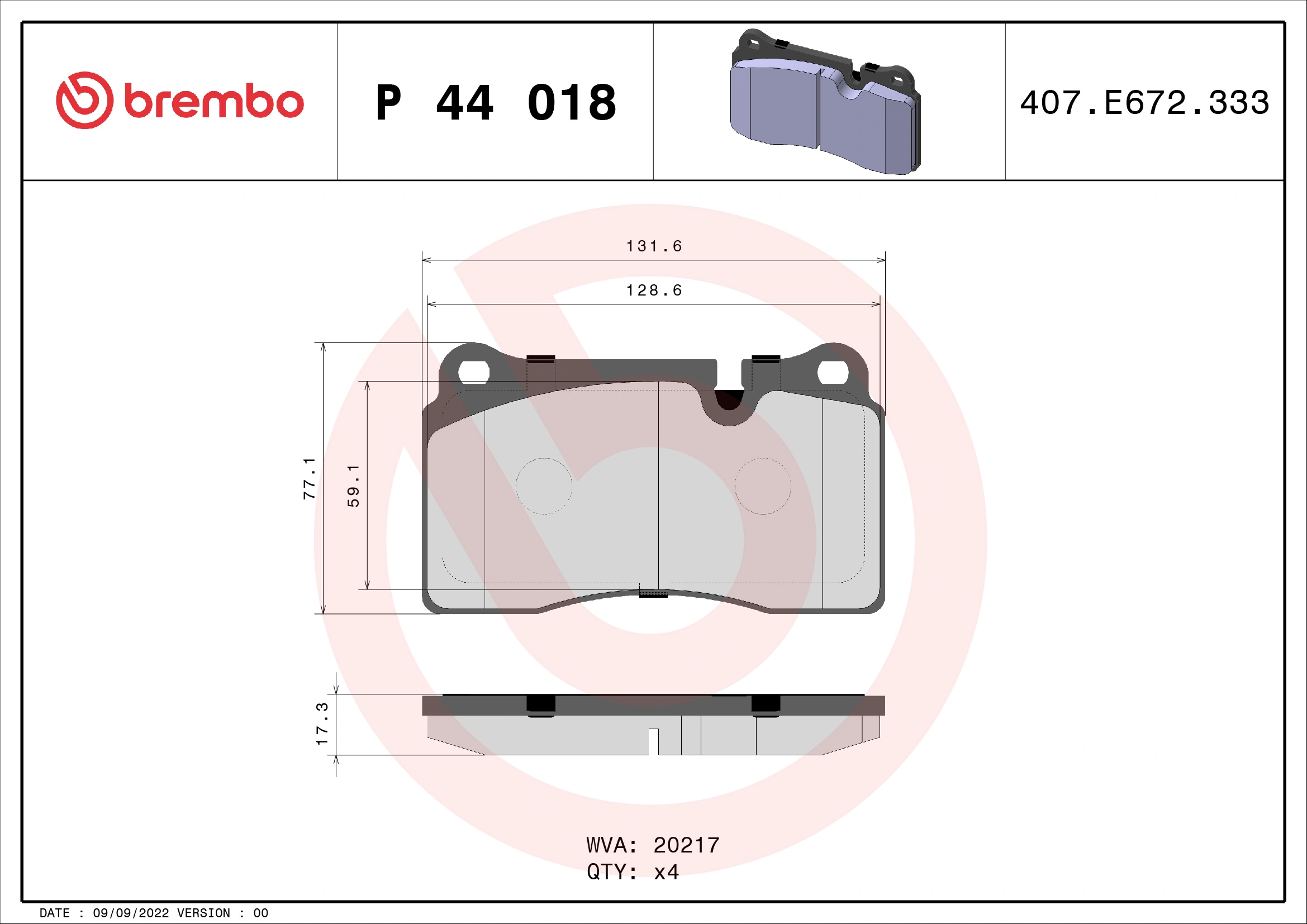 BREMBO P 44 018 — Колодка гальм. диск. LAND ROVER передн. (вир-во BREMBO)