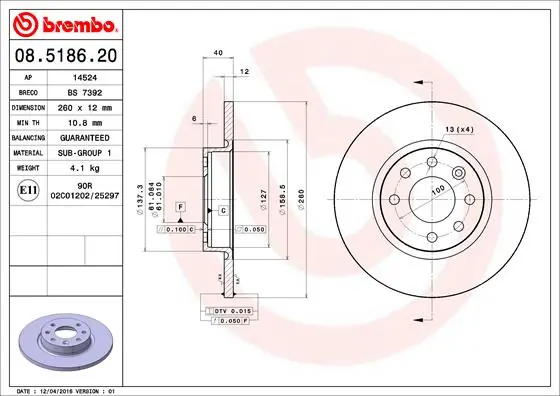 Disque de frein BREMBO 08.5186.20