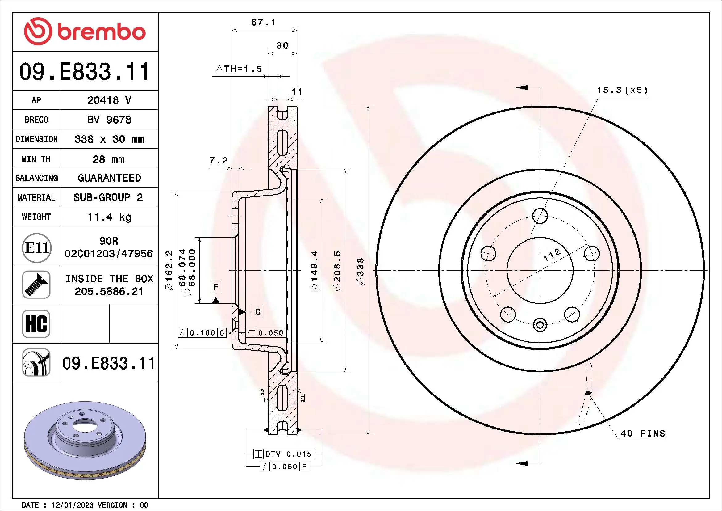 Disque de frein BREMBO 09.E833.11