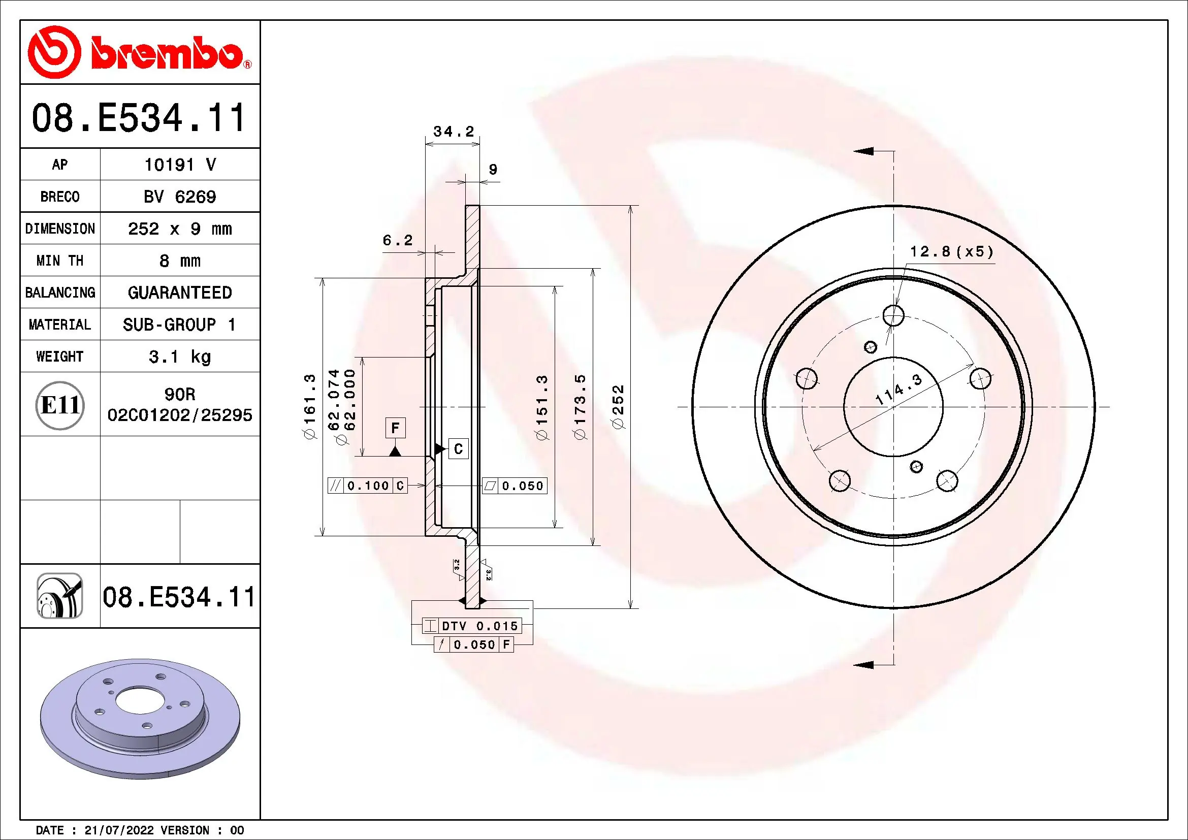 Disque de frein BREMBO 08.E534.11