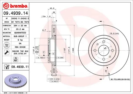 Disque de frein BREMBO 09.4939.11