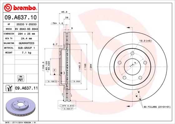 BREMBO 09.A637.10 — Диск гальмівний