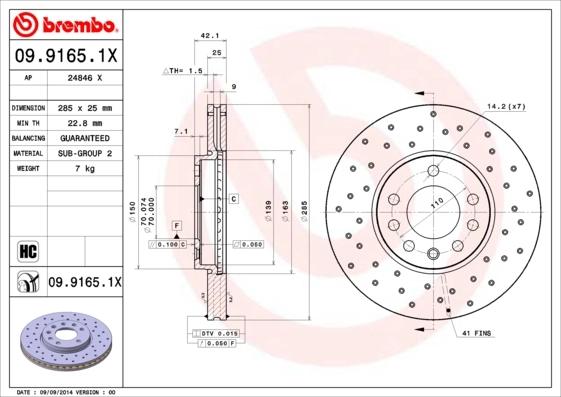 Disque de frein BREMBO 09.9165.1X