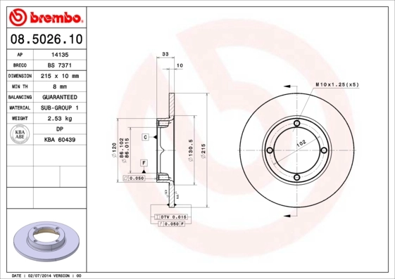 Disque de frein BREMBO 08.5026.10