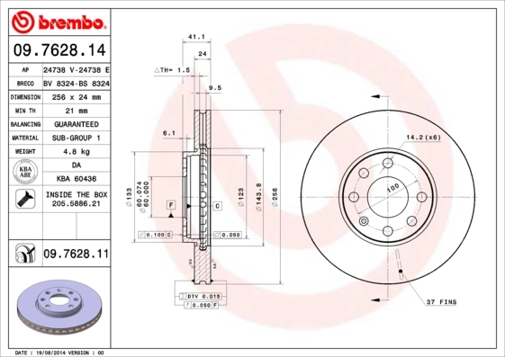 BREMBO 09.7628.14 — Гальмівний диск