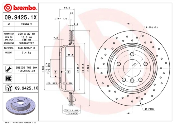 Disque de frein BREMBO 09.9425.1X