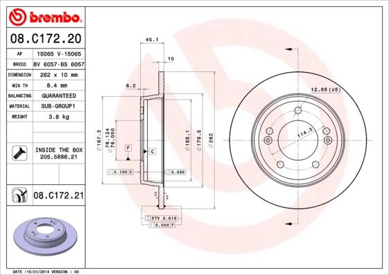 Disque de frein BREMBO 08.C172.21