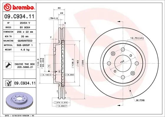Disque de frein BREMBO 09.C934.11
