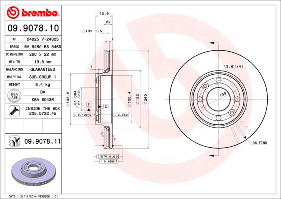 Disque de frein BREMBO 09.9078.11