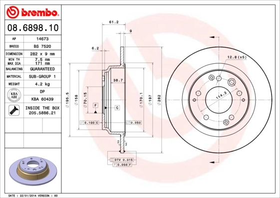 Disque de frein BREMBO 08.6898.10