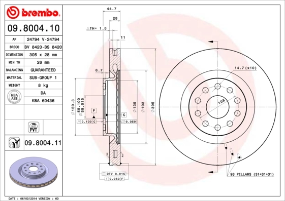 Disque de frein BREMBO 09.8004.11