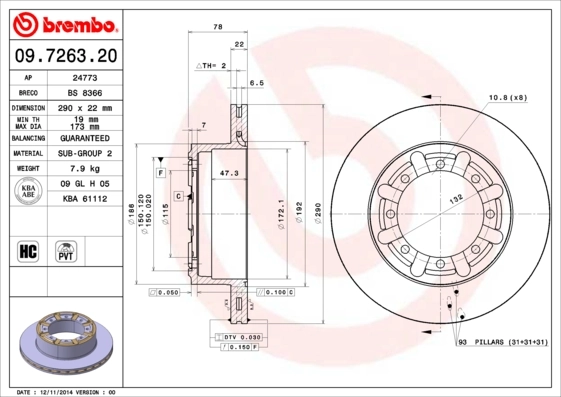 Disque de frein BREMBO 09.7263.20