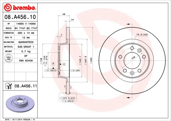 Disque de frein BREMBO 08.A456.11
