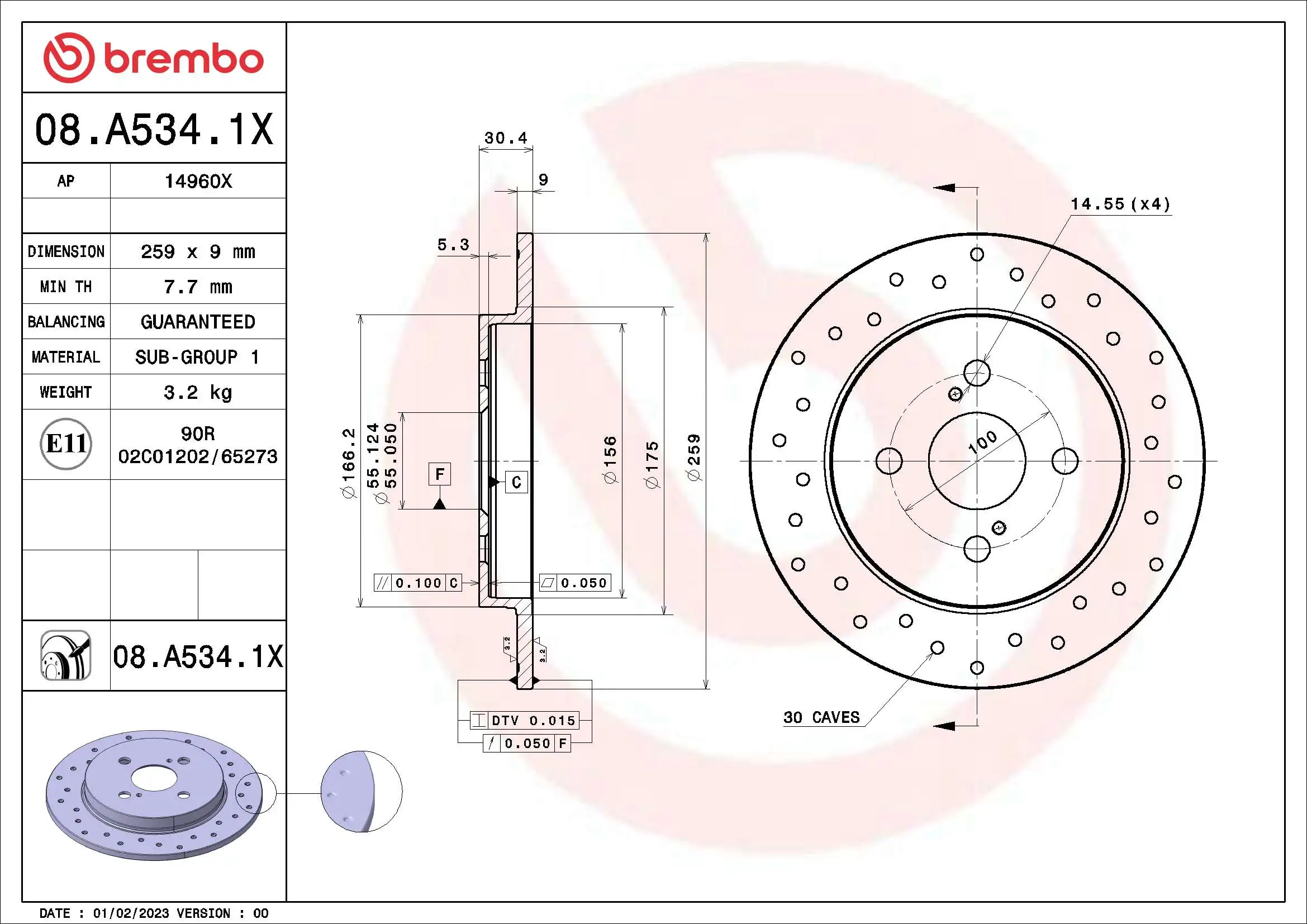 Disque de frein BREMBO 08.A534.1X