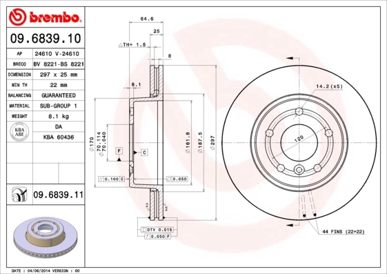 Disque de frein BREMBO 09.6839.11