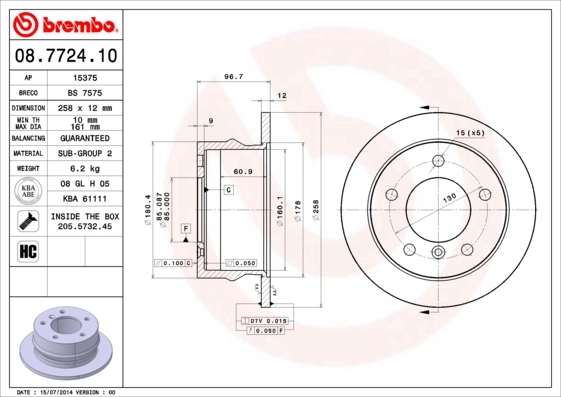 Disque de frein BREMBO 08.7724.10