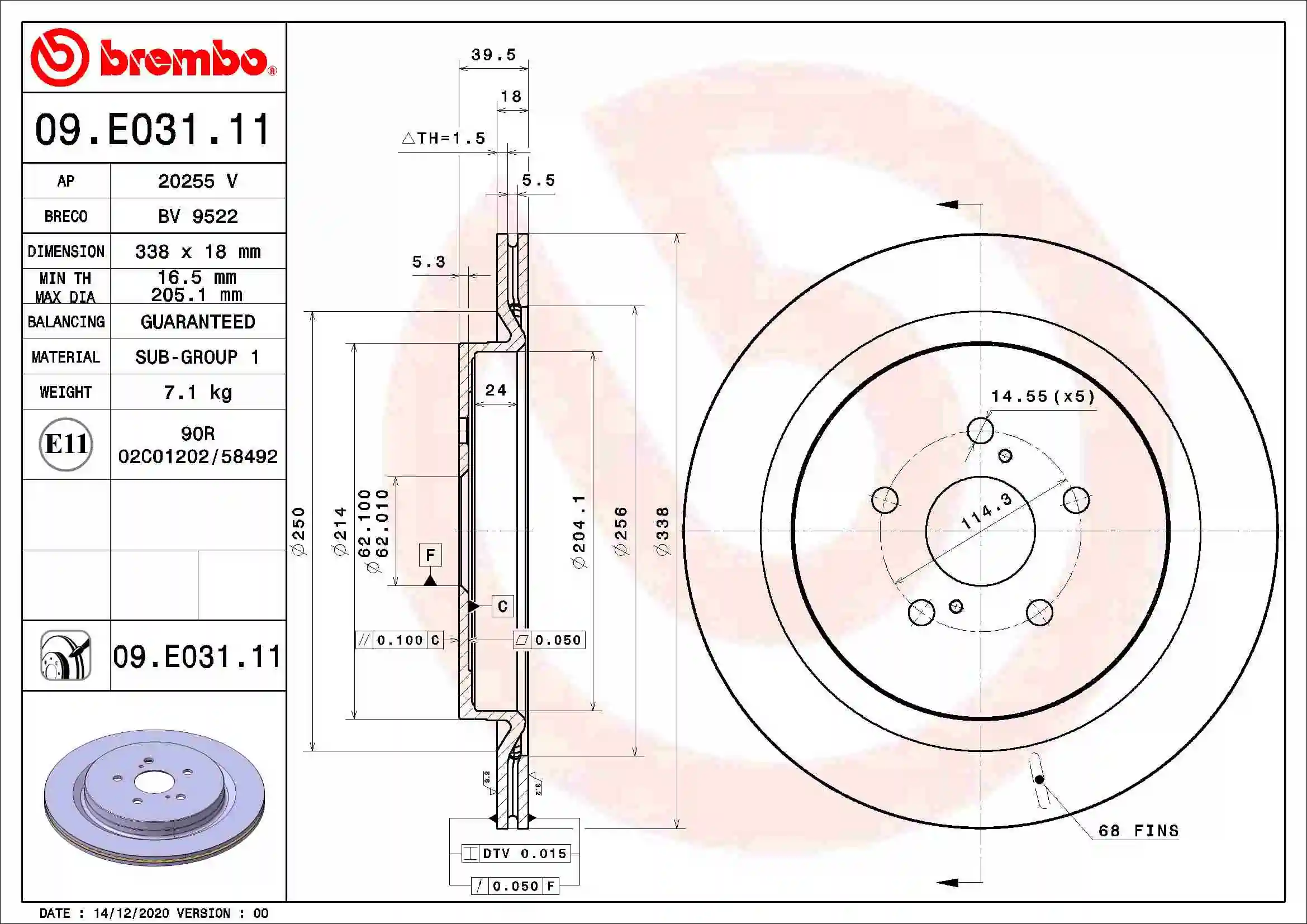 Disque de frein BREMBO 09.E031.11