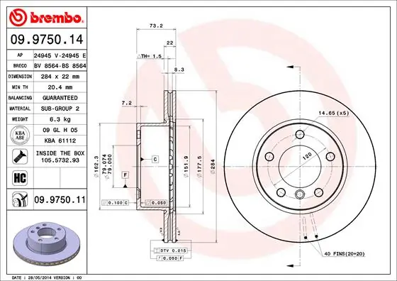 Disque de frein BREMBO 09.9750.11