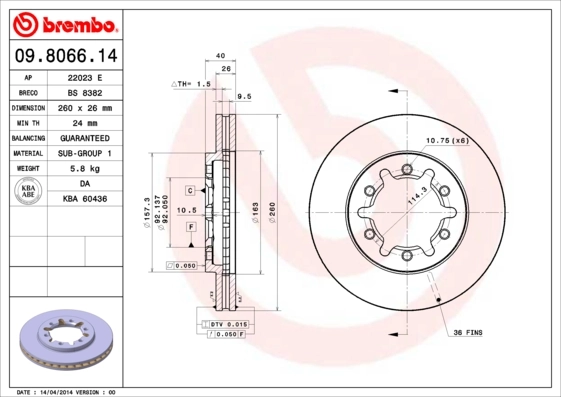 Disque de frein BREMBO 09.8066.14