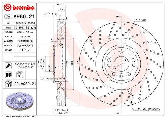 BREMBO 09.A960.21 — Гальмівний диск