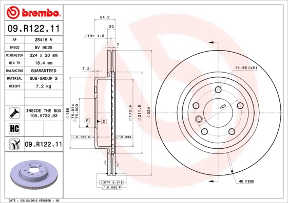 Disque de frein BREMBO 09.R122.11