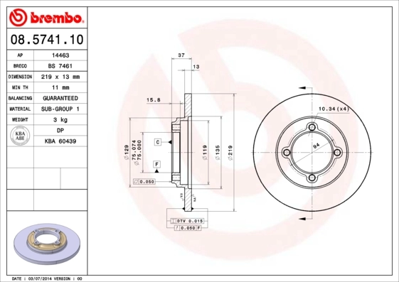 Disque de frein BREMBO 08.5741.10