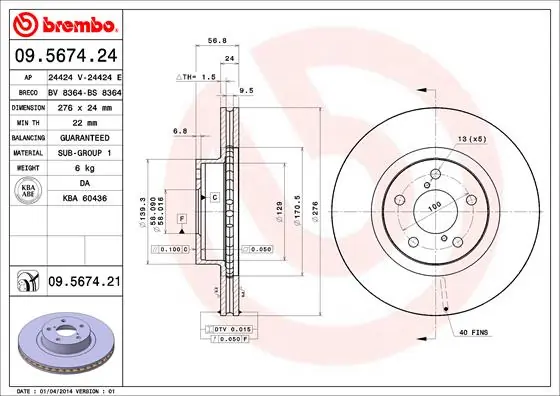 Disque de frein BREMBO 09.5674.21
